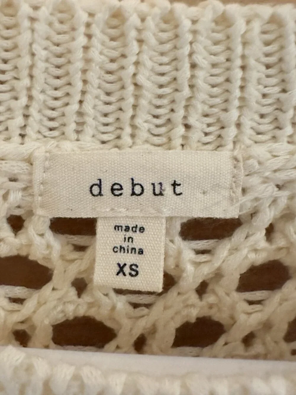 Debut Granny Square Crochet Pullover Sweater Cropped Open Knit Cream Flower XS